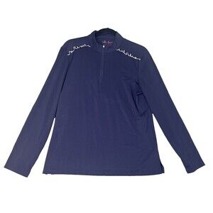 Lillie Green Golf  Women's Large Blue 1/4 Zip Long Sleeve Pullover Ruffle Trim